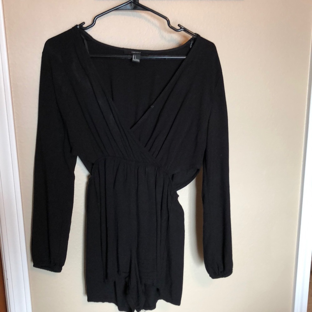 Black Long Sleeve Romper with Open Sides
